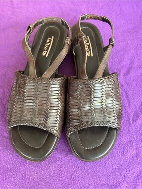 Talbots Dark Brown Woven Leather Slingback Sandals